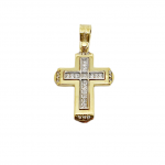 Σταυρός απο χρυσό κ14 με ενσωματωμένο σταυρό απο λευκόχρυσο με καρφωμένα ζιργκόν (code H1711)